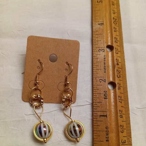 Steel Handmade Hand Crafted Beaded Rainbow Stripe Dangle Earrings #53 - Picture 2 of 11